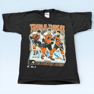 Vintage Philadelphia Flyers Shirt 16 Black Hockey Triple Threat Pro Player 90s
